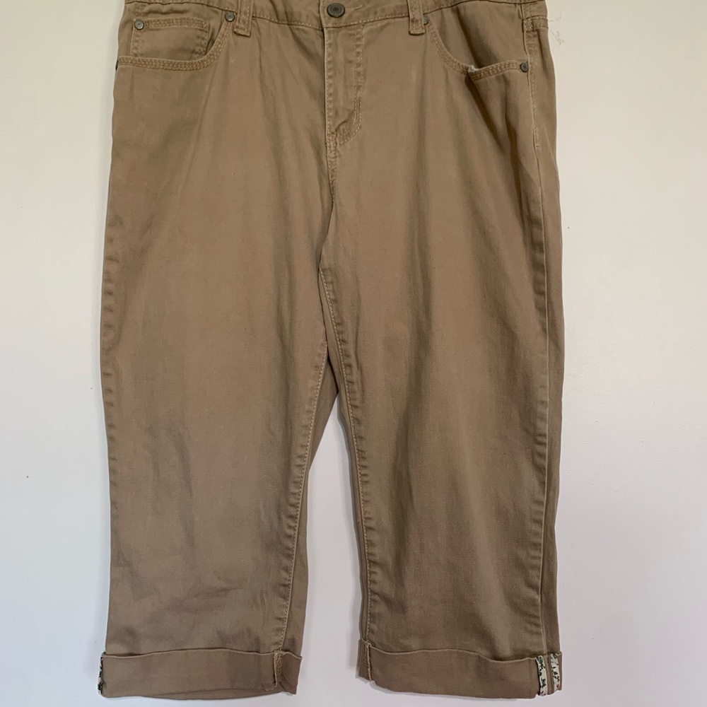 Faded Glory Khaki Crop Pants with Floral Waistband Detail Size 12